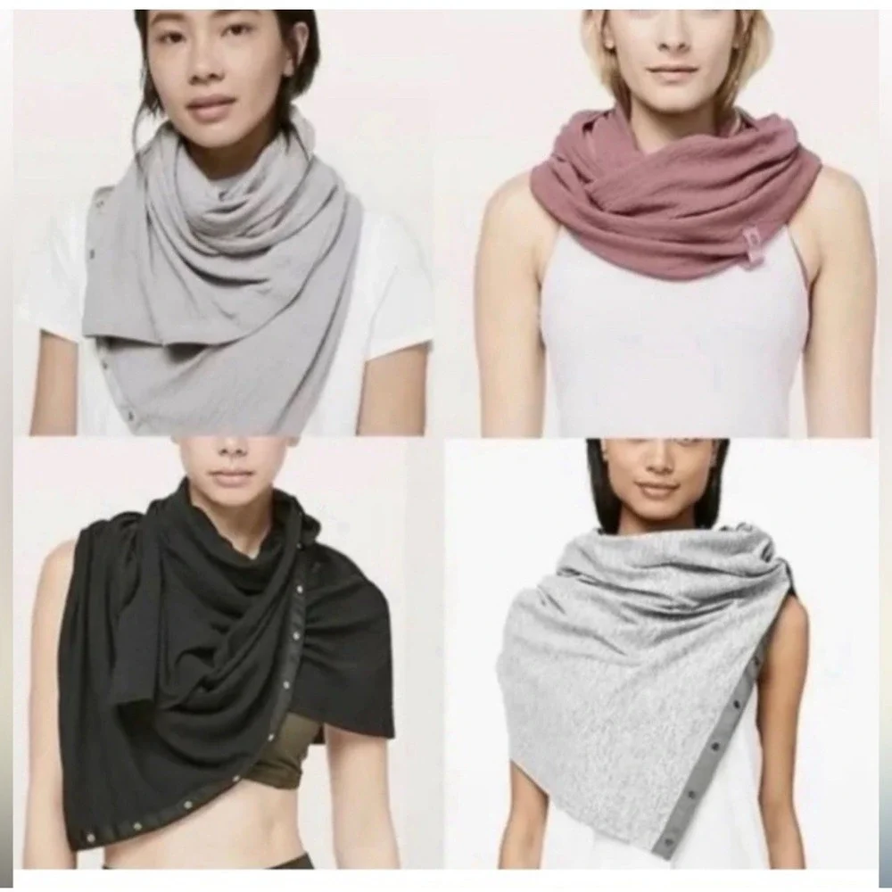 Lululemon Vinyasa Wrap Snap Scarf Convertible Knit Red Cream Stripe One Size